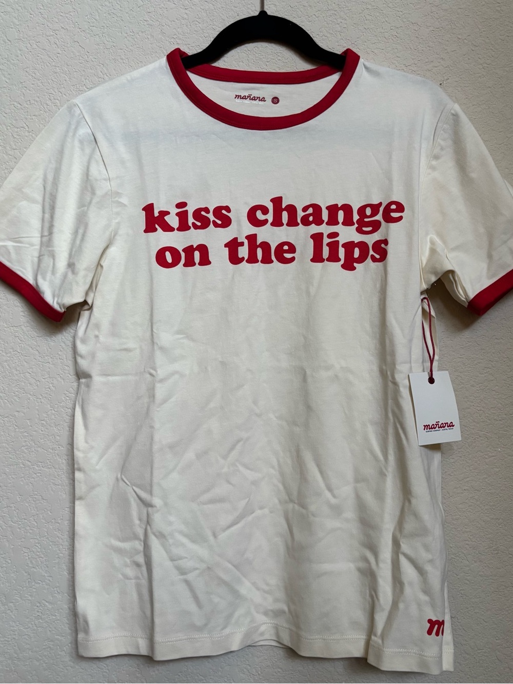 Mañana Surf Co Retro "Kiss Change On The Lips" NWT Ringer Tee S